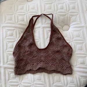 Source Unknown Brown Patterned Crop Top